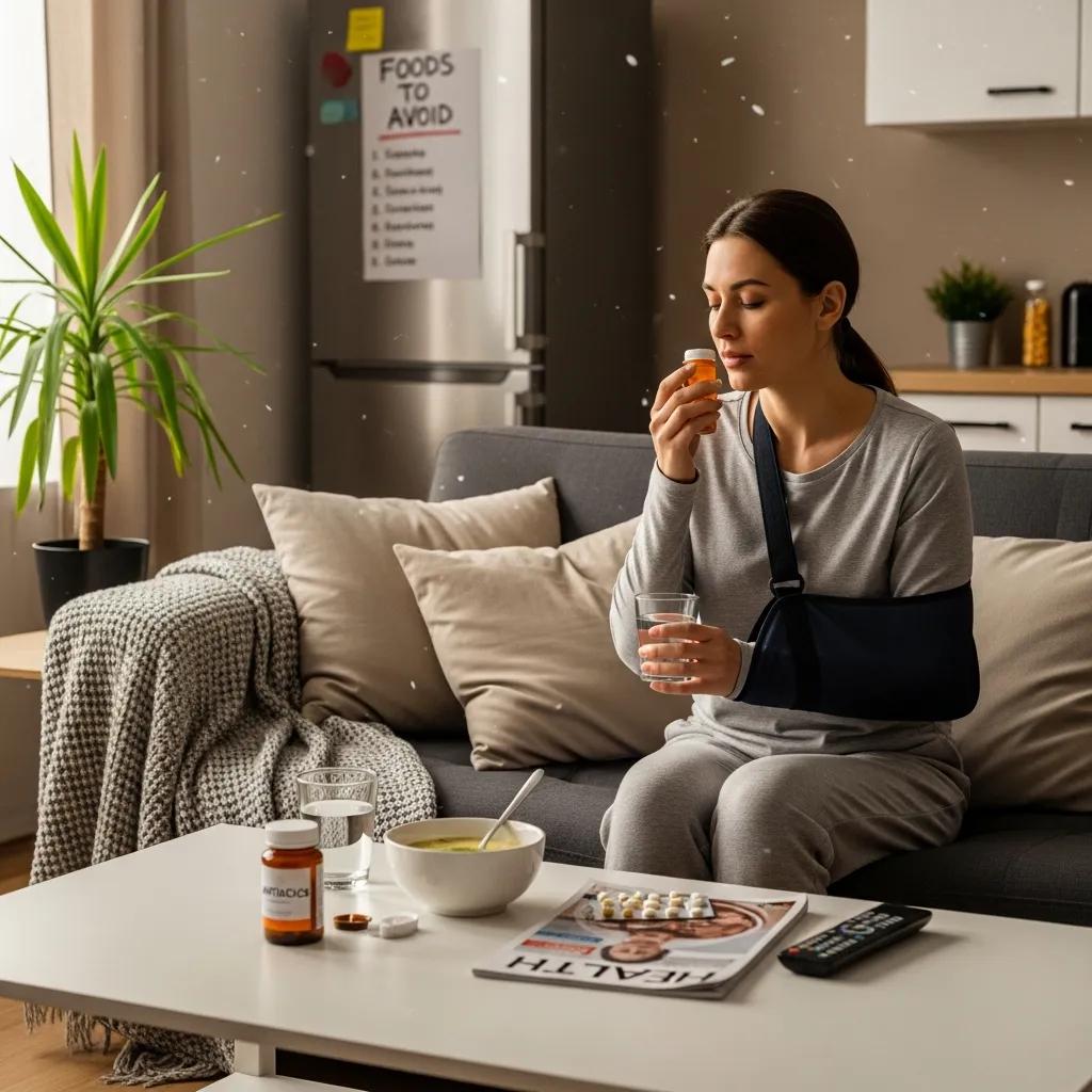 Patient at home following post-emergency dental care instructions