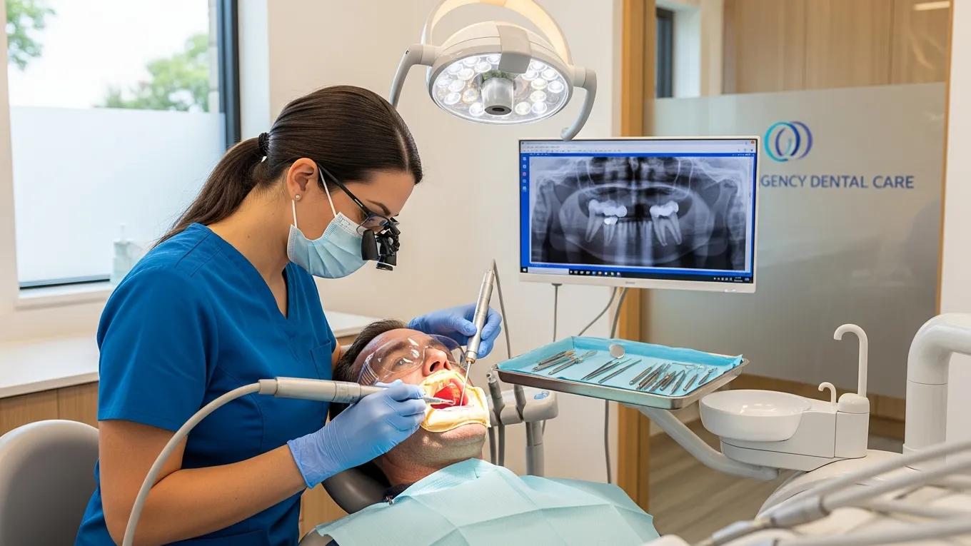 Dentist performing root canal treatment, illustrating emergency dental care costs