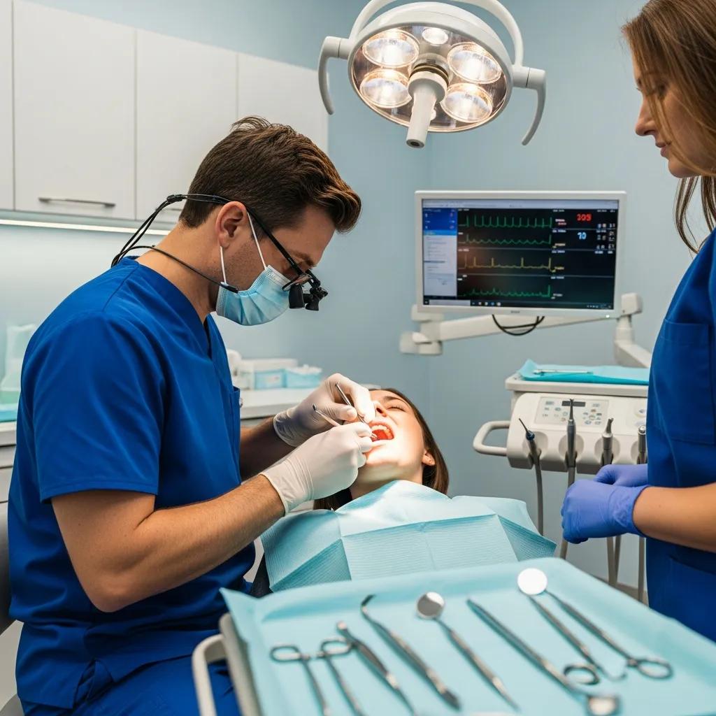 Dentist performing an emergency tooth extraction, showcasing professional dental care